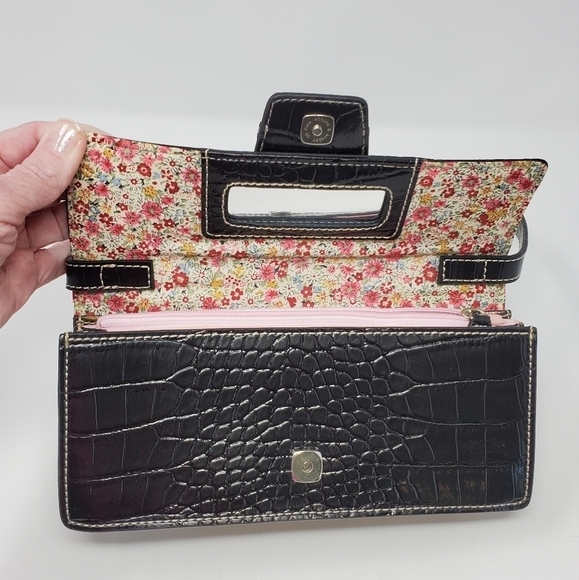 VINTAGE LIZ CLAIBORNE MINI PURSE SHOULDER BAG FAUX CROC LEATHER PINK INTERIOR - Picture 8 of 16